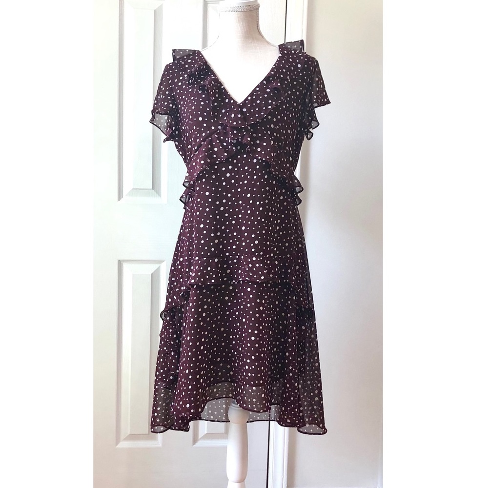 Max Studio Flowy Polka Dot Dress with Ruffles